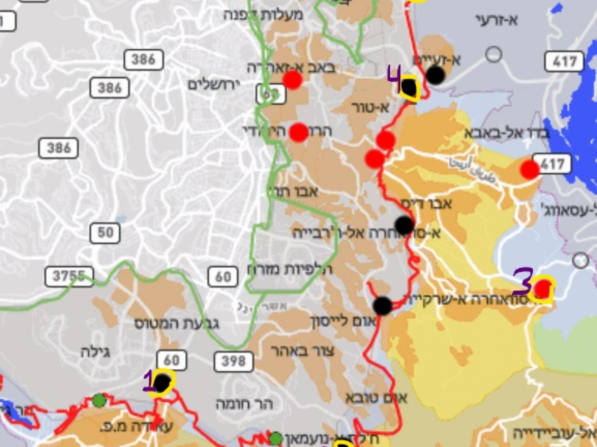 מפת המחסומים מסביב לירושלים