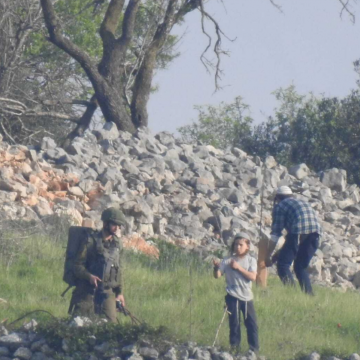 בורין: מתנחלים מבוגרים וילדים נוטעים עצים על אדמות שלא שייכות להם אלא לכפר הפלסטיני